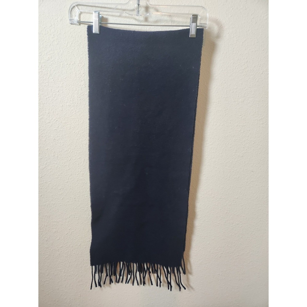 Fendi Navy Blue 100% Wool Neck Scarf‎ 12"X52" Unisex Fringe Italian Embroidered - Picture 4 of 5